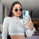 OOK Magnetic Phone Case for Samsung Galaxy S25 Ultra 6.9 Inch [Wireless Charging Compatible] Soft TPU Heart Design Shockproof Protection Electroplated Slim Case with Strap Lanyard - Blue