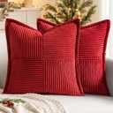 MIULEE Christmas Decorative Euro Sham Throw Pillow Covers for Couch Bed Livingroom 24x24 Inch Set of 2 Red Boho Accent Throw Pllows Broadside Striped Patchwork Soft Corduroy Pillowcases