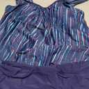 Aqua Eve Two Piece Women's Tankini Swimsuits Blouson Swim Tank Top with Shorts Modest Bathing Suits (Medium, Dark Blue Stripes)