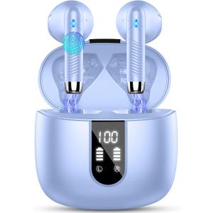 Wireless Earbuds, Bluetooth Headphones V5.4 Stereo Bass Ear Buds with ENC Noise Cancelling Mics,56H Bluetooth Earbuds with LED Display Charging Case, IP7 Waterproof Earphones for Android iOS