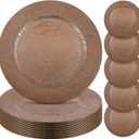 Mifoci 12 Pcs Faux Wooden Charger Plates 13 Inch Round Rustic Plastic Plates Antique Design Bulk Decorative Chargers for Dinner Tray for Wedding Dinner Table Farmhouse Party Event (Brown)
