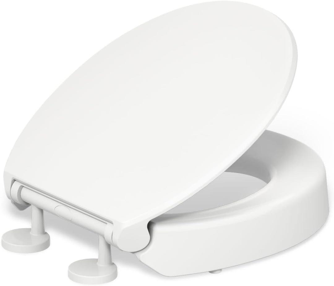 KOHLER 25876-0 Hyten 3" Height, Elevated Soft Close Round Toilet Seat, Contoured Seat with Grip-Tight Bumpers, Quick-Attach Hardware, White