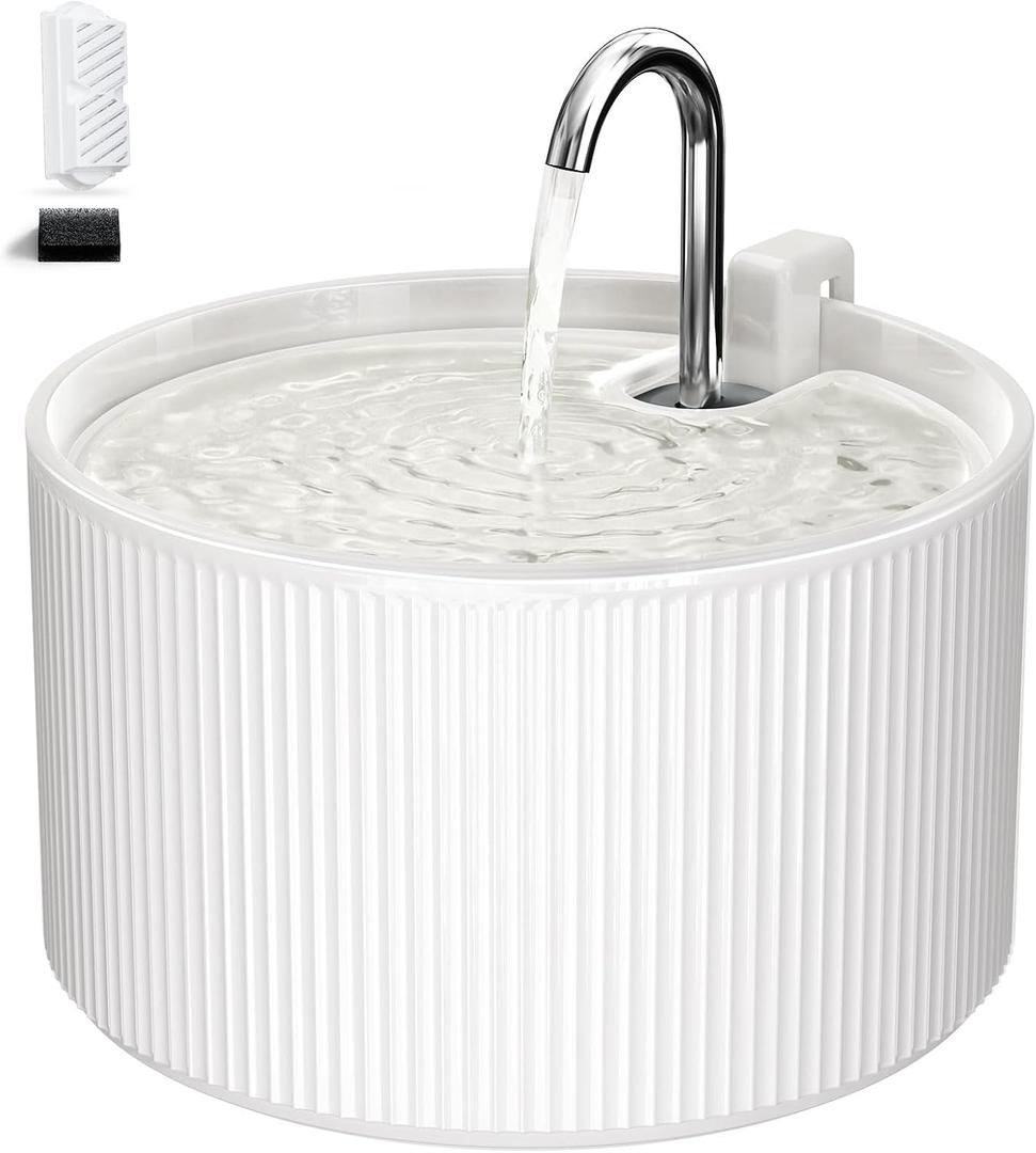 Voluas Ceramic Cat Water Fountain: 2.2L/74oz Cat Fountains for Drinking, Automatic Pet Water Dispenser with Ultra-Quiet Pump and Replacement Filter, Kitty Watering Supplies Indoor Easy Clean 1 Filter