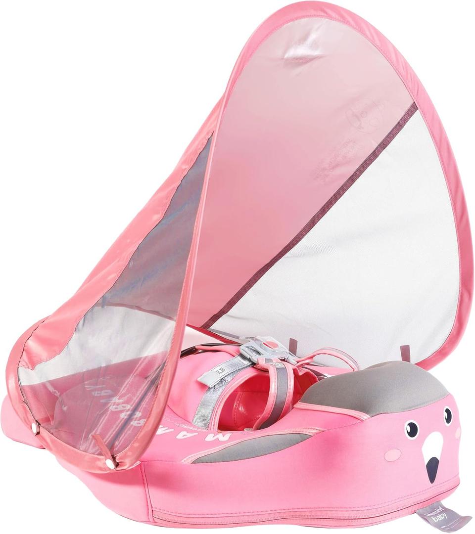 Baby Floats for Pool with Canopy Removable Sun Protection Canopy Mambobaby Float Non Inflatable Upgrade Add Tail Avoid Flip Waterproof Skin-Friendly Infant Swim Float 3-24 Months, Medium