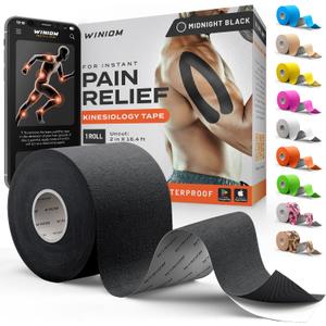 Kinesiology Tape - Waterproof Athletic Sports Tape for Knee, Shoulder, Arm & Back Support | 3-5 Day Adhesion, Hypoallergenic & Latex-Free + Taping Guide (Uncut, 2"x16.4ft Roll, Midnight Black)