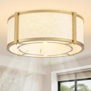 18.5 Inch Fabric Woven Ceiling Fan with Remote, Bohemian Gold Ceiling Fan Light Suitable for Dining Room Living Room Bedroom Kitchen, 4-Light Heads (Golden Yellow-2), Medium