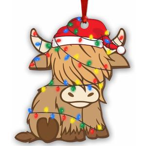 3 x Highland Cow Ornament, Wooden Cow Christmas Ornament, Gifts for Cow Lovers, Highland Cow Gifts for Women Men, Highland Cow Christmas Decorations Keepsake