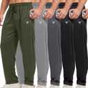 lomsoe 5 Pack Mens Sweatpants Open Bottom Joggers for Men with Zip Pockets Loose Fit Mesh Athletic Pants for Running,Casual, Small