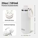 Greylock 20 oz Insulated Water Bottle with Straw Lid, Reusable Stainless Steel Sports Water Bottles with Foldable Handle, Leak Proof, Double-Wall Vacuum Insulation, 24 Hours Cold (White)