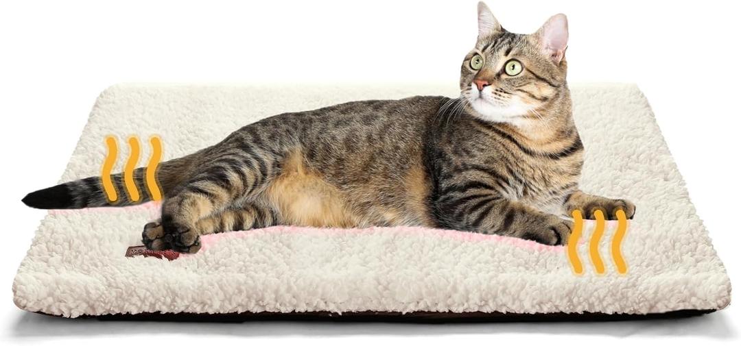 Self Warming Cat Bed Self Heating Cat Dog Mat 29.1 x 18.9 inch Extra Warm Thermal Pet Pad for Indoor Outdoor Pets with Removable Cover Non-Slip Bottom Washable Non Electric (Beige)