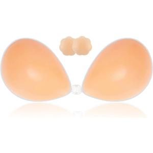 Adhesive Bra Strapless Sticky Invisible Push up Silicone Bra for Backless Dress, DDD Pink