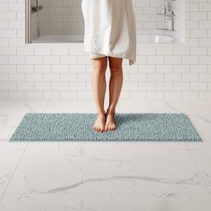ITSOFT Plush Bathroom Rug 59x21, Absorbent Machine Washable Non Slip Chenille Bath Mats, Quick Dry Bathmat, Bath Rugs for Bath, Shower, Bedroom, or Door Mat, Spa Blue