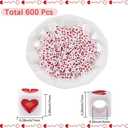 600Pcs Heart Cube Beads Bulk Square Acrylic Bead 7x7mm White Red Love Heart 4mm Large Hole Plastic Pony Beads for Bracelets Making Necklaces Keychains Valentine's Day Jewelry Supplies