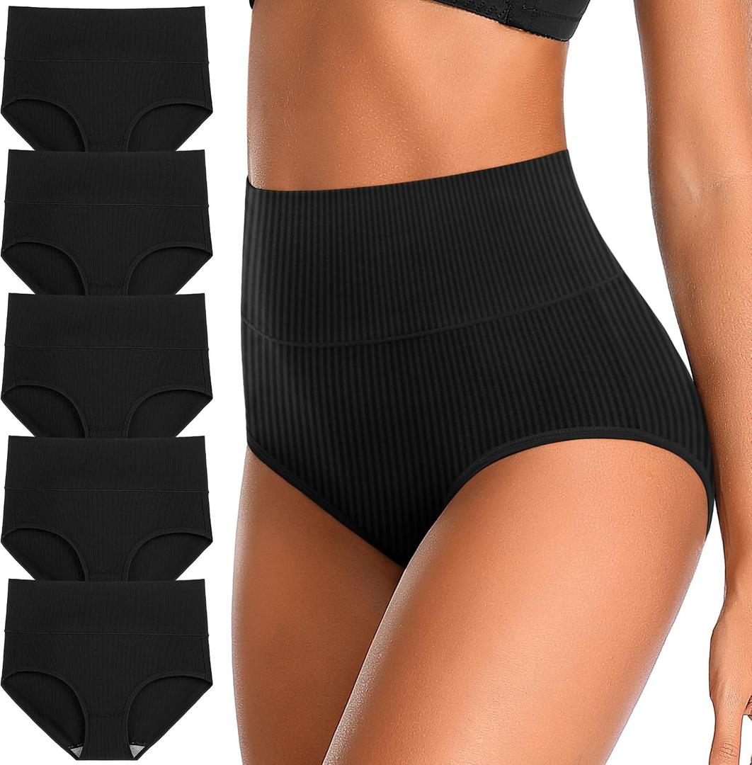 Womens Underwear Full Coverage Panties for Ladies Soft Breathable Cotton Briefs High Waisted Hipster, M/L (Black)