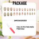3 x IMSOHOT Press on Nails Short Oval Fake Nails Gold Glitter & Flower Designs Glossy Glue on Nails Full Cover Nude Round False Nails for Women Manicure Decoration 24Pcs