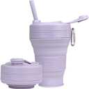 Silicone Coffee Cup with Straw lid Collapsible Cups for Traveling 20oz Lightweight Folding Water Mug for Picnic Hicking Camping Climbing (Purple)