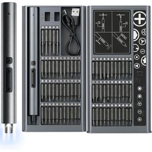 75 IN 1 Cordless Electric Screwdriver Set, Mini Precision Screwdriver Set, S2 Steel Bits, Dual Torque Settings, Type-C Rechargeable & LED Light, Power Screwdriver Repair Tool Kit for Camera Laptop (Dark Blue)