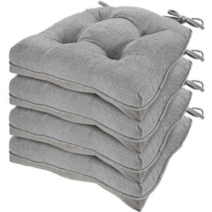 HARBOREST Chair Cushions for Dining Chairs Set of 4 - Chenille Tufted Kitchen Chair Cushions with Ties and Non-Slip Bottom, Foam Chair Pads for Dining Chairs, 17" x 17", Light Grey