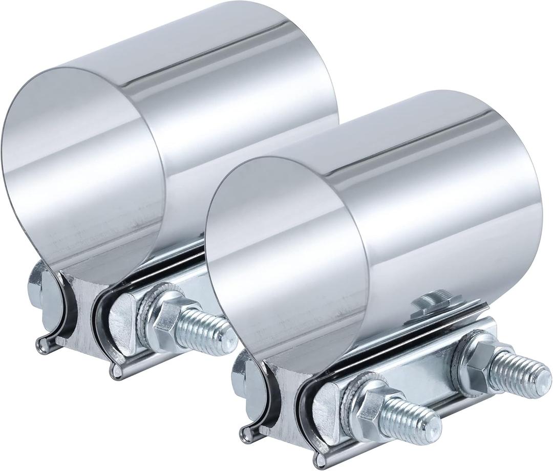 Vitonsbay 1.75 Inch Exhaust Clamp, 1 3/4 Inch Butt Joint Exhaust Pipe Muffler Band Clamp Sleeve Coupler Stainless Steel(2Pcs)