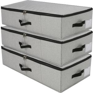 AMJ Under Bed Storage Organizer, Set of 3, Underbed Closet Storage Solution for Closet Organizers Storage Containers with Durable Handles Thick Fabric, Breathable, Linen Dark Gray