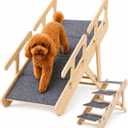 2-in-1 Dog Ramp for Bed and Couch, Wooden Pet Stairs for Small and Medium Dogs and Cats, 25.2" Foldable Pet Steps with 2 Adjustable Heights, Anti-Slip Felt Surface, Side Rails