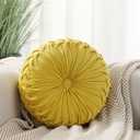 MOJUN Velvet Throw Pillow - Round, Pleated, Filled - Home Decorative Pillow for Couch, Chair, Bed, Car, Floor (Yellow, 14inch)