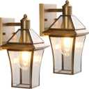 Hemali Waterproof Brass Outdoor Wall Lanterns (2Pack)  E26 Socket & Glass Shade Exterior WallMounted Lights, Rustproof Modern Sconces for Front Door, Porch, Yard & Entryway