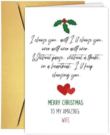 Romantic Christmas Card for Wife, Heartfelt Wife Christmas Card&Gift from Husband, Xmas Anniversary Cards for Her, Ideal Love You Holiday Gift for Her Pack of 2