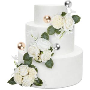 Flower Cake Toppers Wedding - 23 Pcs Rustic White Flowers Toppers with Pearls for Bridal Shower Engagement Cake Decorations, Flowers for Anniversary Birthday Cakes Decor