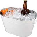 1PC Galvanized Tub Ice Bucket for Parties, Thick Metal Galvanized Drink Buckets, Beverage Tub with Handles, Drink Bucket for Indoor & Outdoor Party (White)