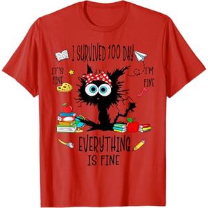 I Survived 100 Days of School It's Fine I'm Fine 100th Day T-Shirt, S