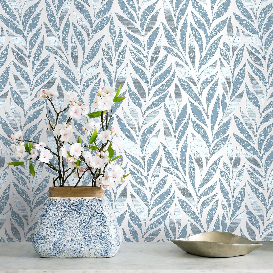 Safiyya Peel and Stick Wallpaper Boho Contact Paper Peel and Stick Modern Bathroom Wall Paper for Bedroom Blue and White Wallpaper Self Adhesive Removable Vinyl Roll 118"x17.3"