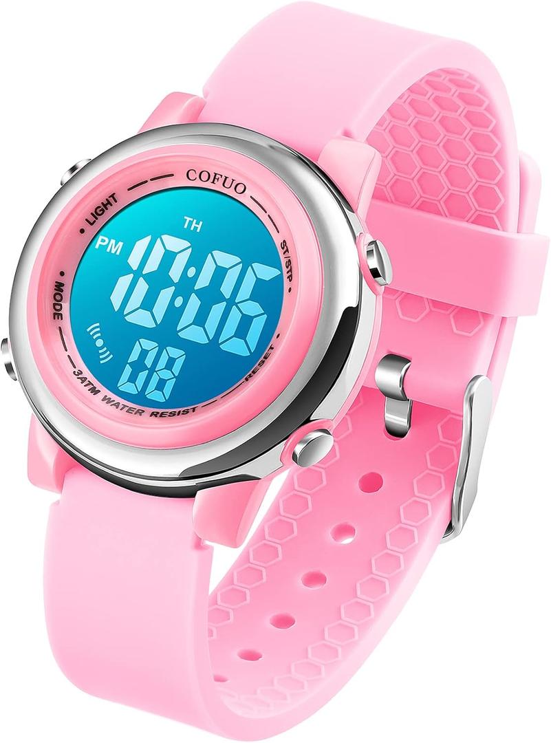 cofuo Kids Digital Sport Waterproof Watch for Girls Boys, Kid Sports Outdoor LED Electrical Watches with Luminous Alarm Stopwatch Child Wristwatch 3-12 Years, Jelly Pink