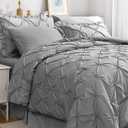 JOLLYVOGUE Grey Queen Comforter Set, 7 Pieces Pintuck Comforters Queen Size, Bed in a Bag Queen Comforter for Bedroom, Bedding Comforter Sets with Comforter, Sheets, Ruffled Shams & Pillowcases