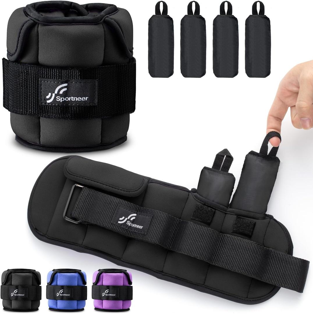 Sportneer Adjustable Ankle Weights for Women and Men1 Pair 1 2 3 4 6 7 8 10 lbs Upgraded Easily Adjustable Leg Weight, Weighted Wrist Weight Strap for Gym, Fitness, Workout, Walking, Dancing (Black)