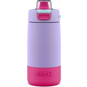 Ello Kids Colby 12oz Stainless Steel Insulated Water Bottle with Straw and Built-In Silicone Coaster Carrying Handle and Leak-Proof Locking Lid for School Backpack, Lunchbox, and Outdoor Sports