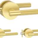Amerdeco 3 Pack Brushed Gold Door Handles Interior, Knurled Privacy Door Handles with Lock,Heavy Duty Gold Door Lever for Bedroom or Bathroom,Reversible Keyless for Left Right Handed Doors