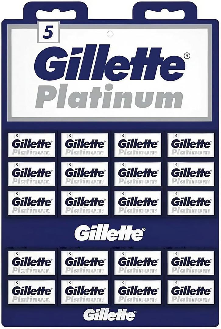 Gillette, 100 Gillette Platinum Double Edge Safety Razor Blades on a display card, 20 dispnesers of 5 Blades Set of 3