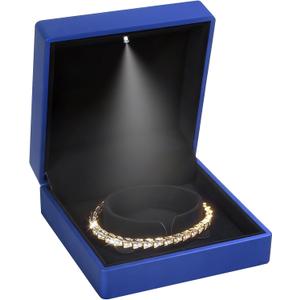 Hatori Luxury Bracelet Box, Velvet Jewelry Bangle Box Storage Case Organizer Holder with LED Light for Wedding, Engagement, Proposal, Birthday and Anniversary (Blue)
