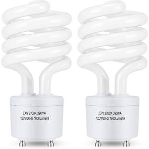 Winkcao CFL Light Bulbs GU24 Base, T3 Spiral 23Watt (100Watt Equ) Soft White 2700K 1600lm Compact Fluorescent Light Bulbs, UL Approved, 120v 60Hz, Self Ballasted CFL Bulbs, Pack of 2