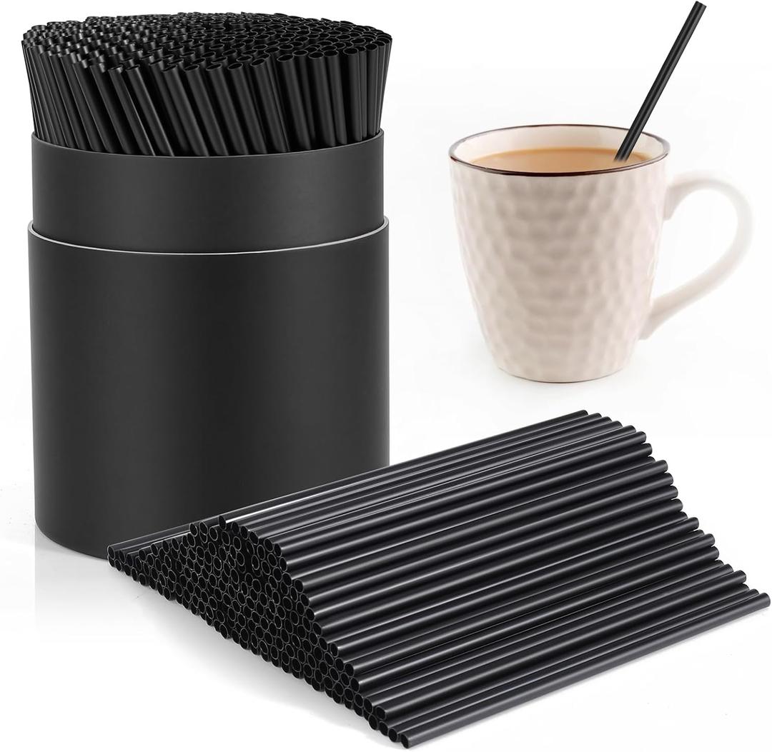 300 Pcs Black Heavy Duty Coffee Stirrers Cocktail Straws and Holder Set,5" Long 0.16" Diameter Plastic Disposable Coffee Stir Sticks Bar Cocktail Straws Accessories Restaurant Kitchen Party Supplies