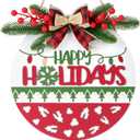 TOARTi Happy Holidays Christmas Front Door Wreath Haing(12x12 inches), Rustic Winter Welcome Wall Sign Plaque, Merry Christmas Porch Framhouse Decoration for Housewarming Christmas Winter Gift