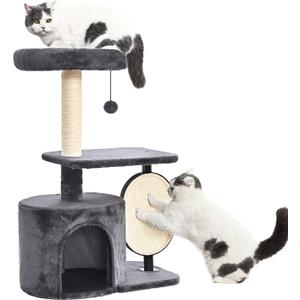 Amazon Basics Cat Tree Tower, Solid Steel Frame with Removable Scratching Pad, Gray, 32 Inches