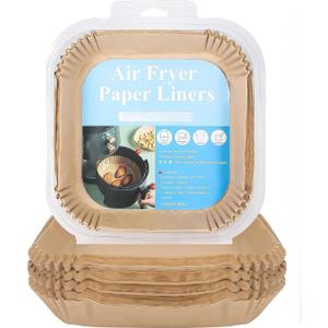 100 PCs Disposable Air Fryer Parchment Paper Liners, Disposable, Non-Stick, Oil-Proof, Water-Proof, Unbleached Baking Paper, Food Grade, Easy cleanup, Mess-Free, for All Roasting Baking (20 cm Square)