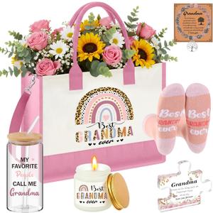 Paterr 6 Pcs Christmas Gifts Set for Grandma Nana Gigi Mimi, Birthday Gift from Grandkids, Tote Bag Present Set (2.67 Ounce (Pack of 6), Pink)