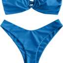 ZAFUL Women's Bandeau Bikini O Ring Strapless Tie Back High Cut Two Piece Swimsuit Bathing Suits (Blue) US 6