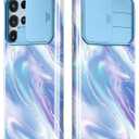 GVIEWIN Designed for Samsung Galaxy S22 Ultra Case with Slide Camera Cover, [Military Grade Drop Protection] Marble Slim Fit Shockproof Protective Phone Case for S22 Ultra 5G 6.8" (Aurora/Azure Blue)