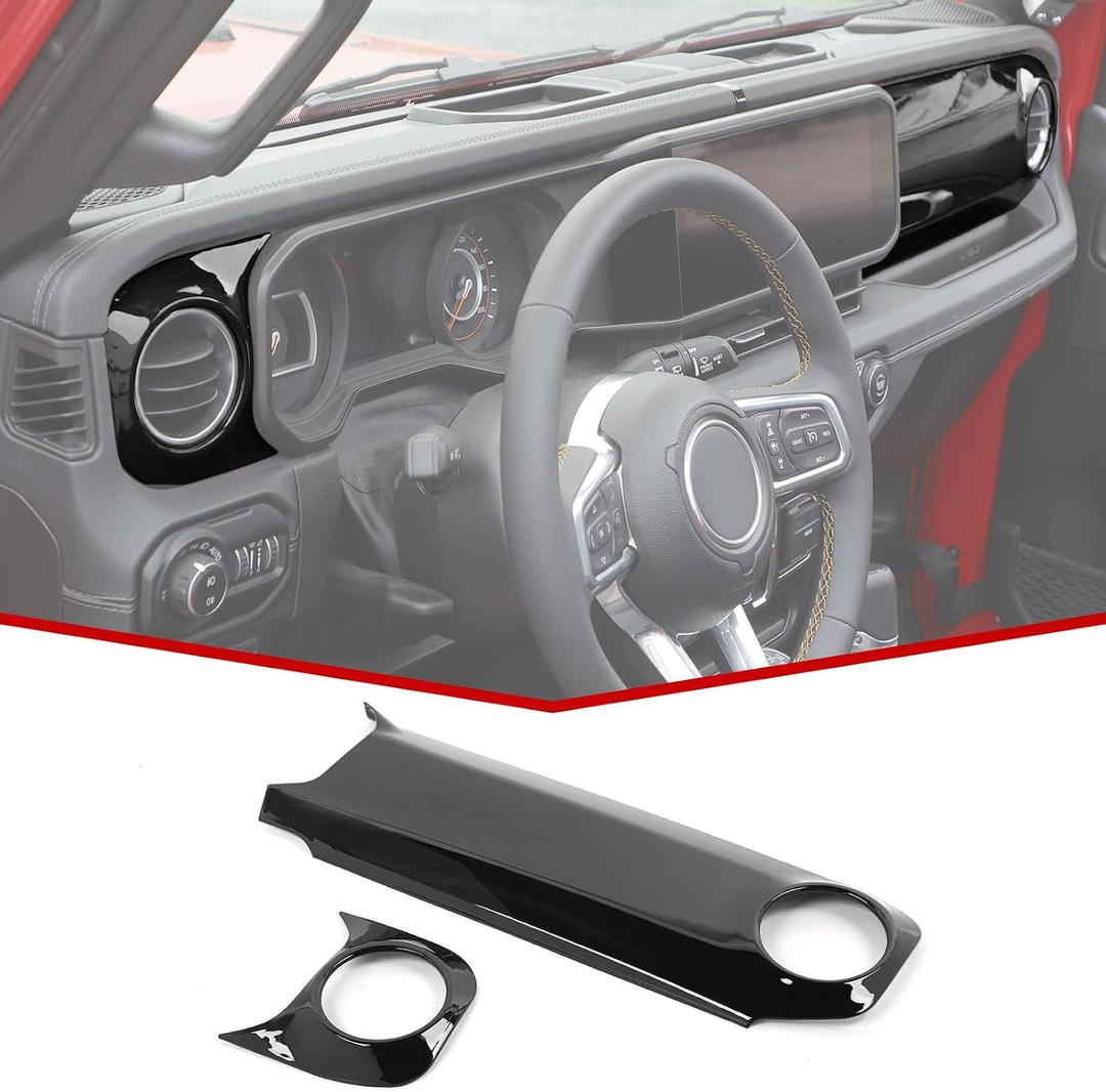 JeCar Dashboard Panel Trim Cover Center Console Decoration Kit Interior Accessories Fit for Jeep Wrangler 2024 JL JLU & Gladiator JT Truck, Black