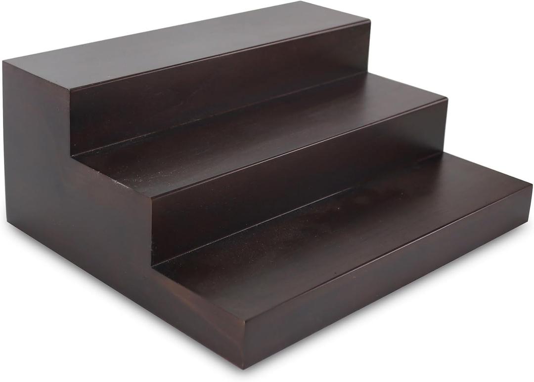3 Tiered Walnut Wood Liquor Bottle Shelf, Back Bar Riser Display 15x12x6 inch