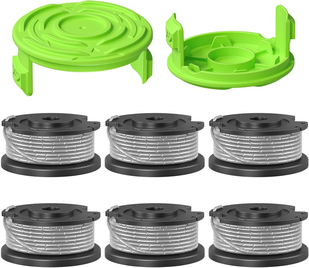 YWTESCH 0.065" Single Line Trimmer String Spool Fit for Greenworks Trimmer, 16Ft Auto-Feed Weed Wacker String Replacement Parts Compatible with Greenworks Weed Eater(6 Spool+2 Cap)
